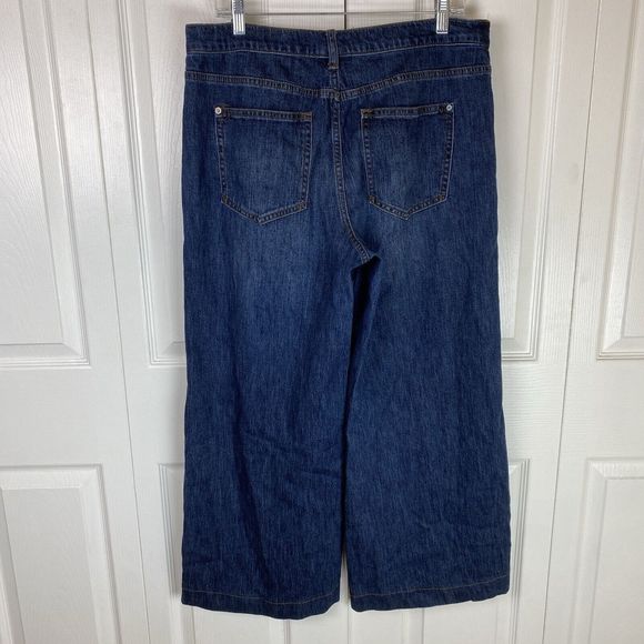 Pilcro Anthropologie 31 Jeans Wide Leg High Rise Blue Denim Dark Crop Cropped - Picture 3 of 5